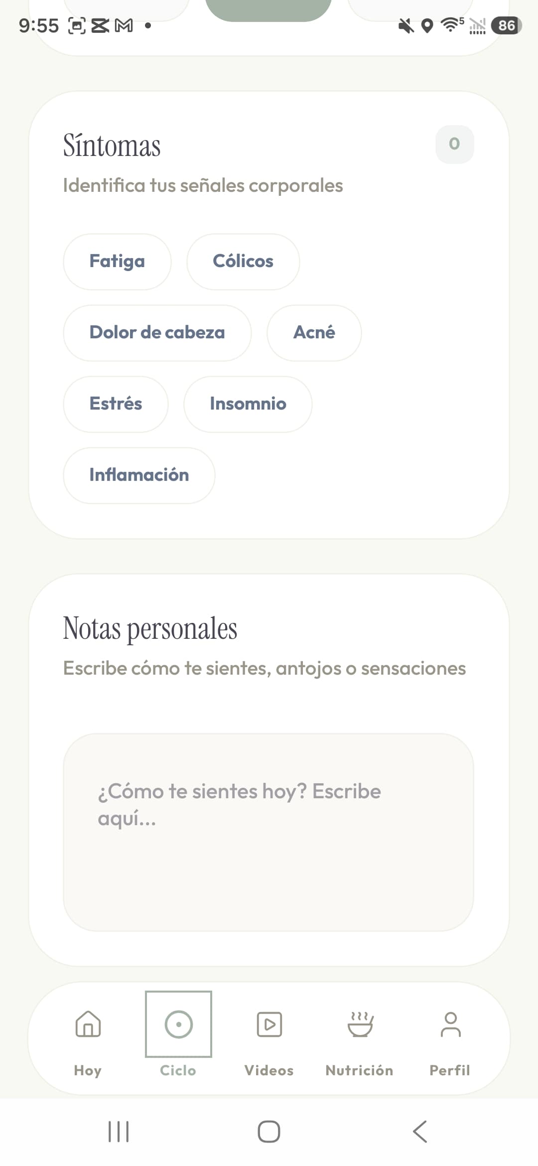 Síntomas del ciclo